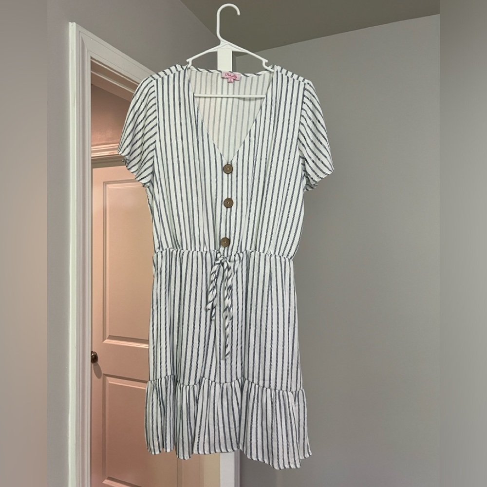 Pink lily summer dress, Women’s summer dress, navy blue and white dress
